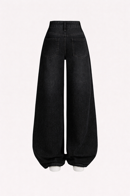 siyah yıkamalı retro pantolon