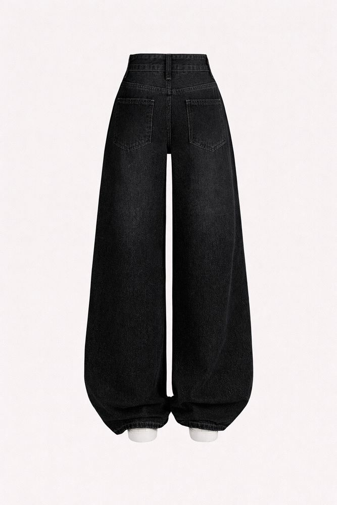 siyah yıkamalı retro pantolon